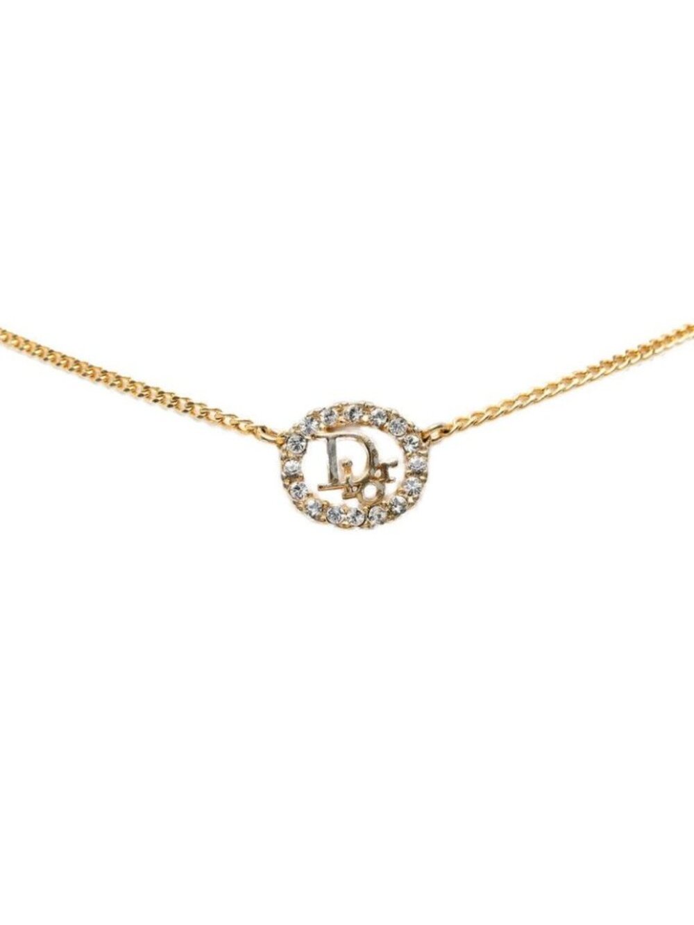 Dior Logo Necklace Gold Plated Rhinestone
